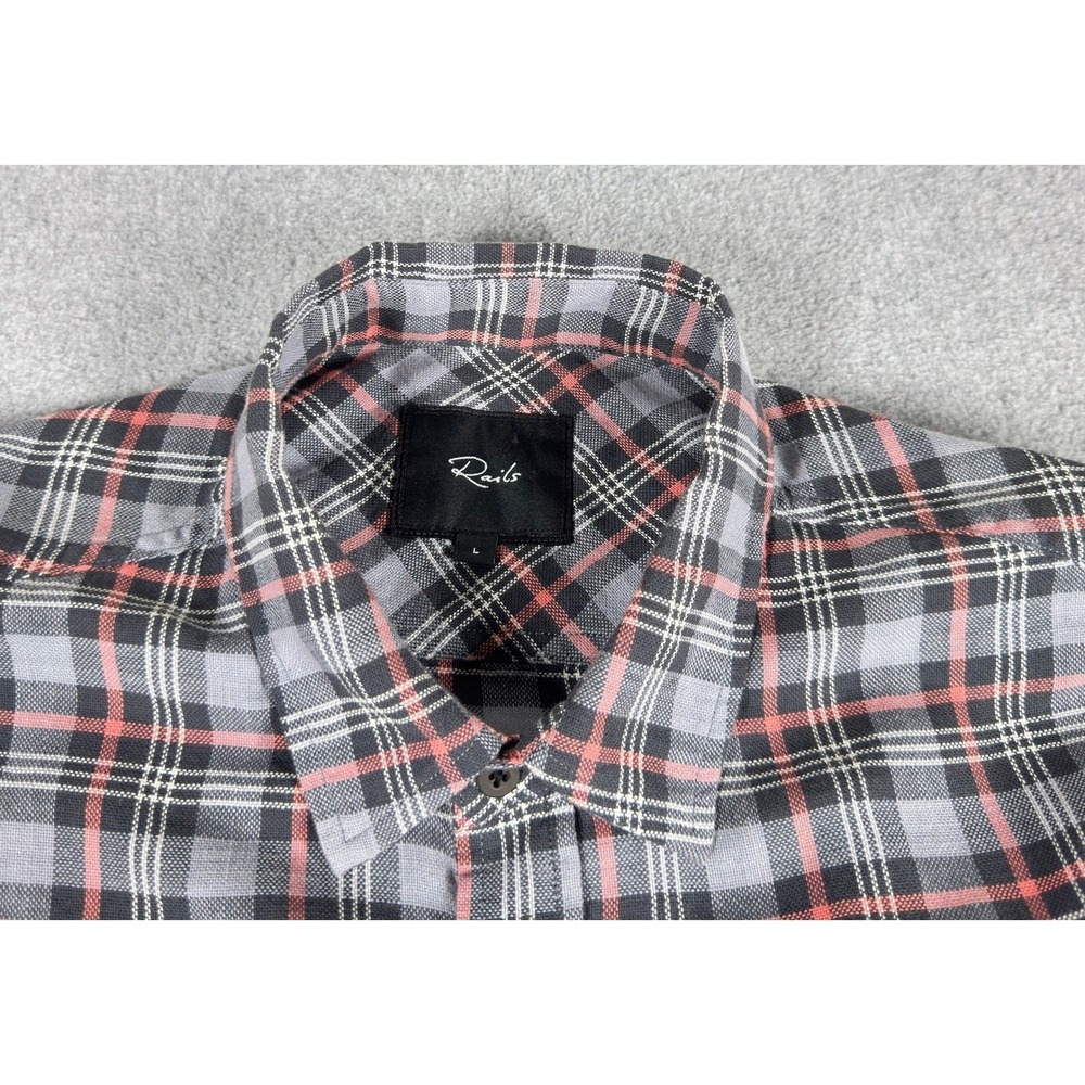Rails Mens L Wyatt Valencia Steele Flannel Plaid Shirt Gray Cotton